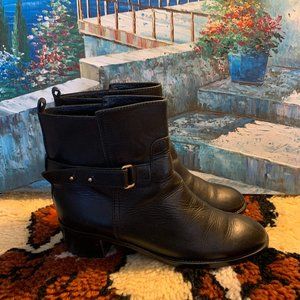 J Crew Parker Leather Buckle Boots Black Ankle Booties 03011 Block Heel 9